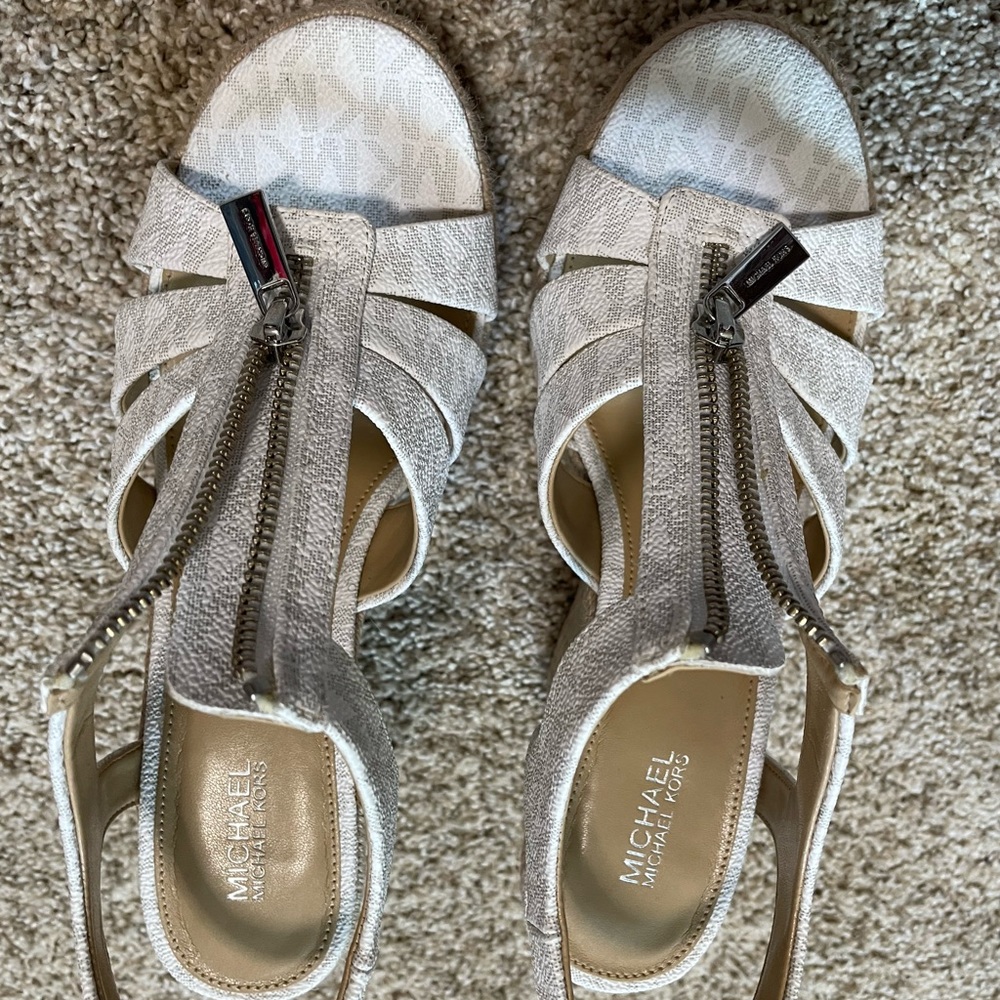 Michael Kors white signature Berkley wedge sandal size 7. Worn once.